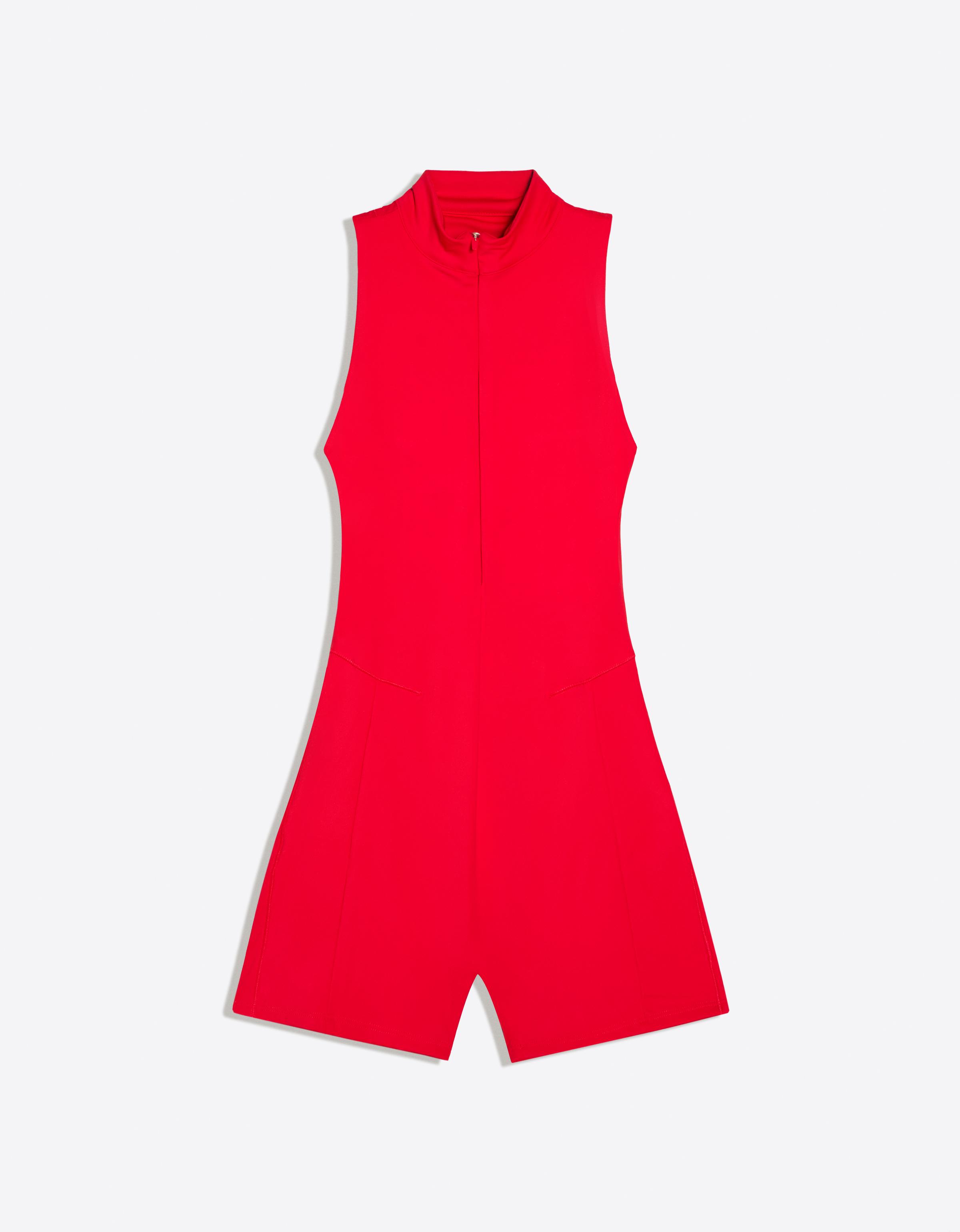 Bershka Mono Corto Técnico Cremallera Delantera Mujer Rojo
