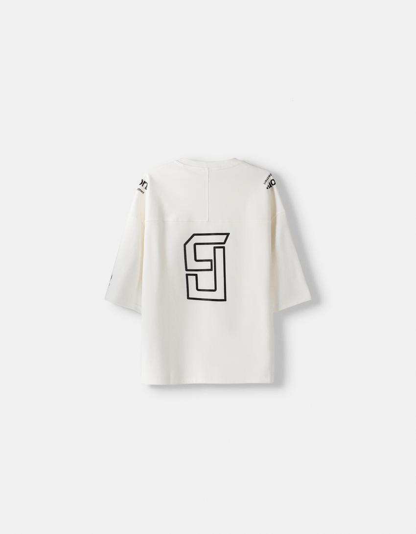 T-shirt manches courtes boxy fit imprimé-Blanc-5