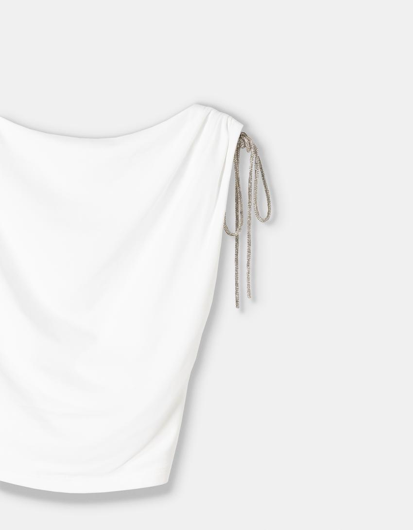 Top sans manches dos nu strass-Écru-2