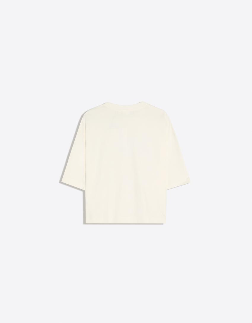 Maglietta a maniche corte oversize con stampa-Avorio