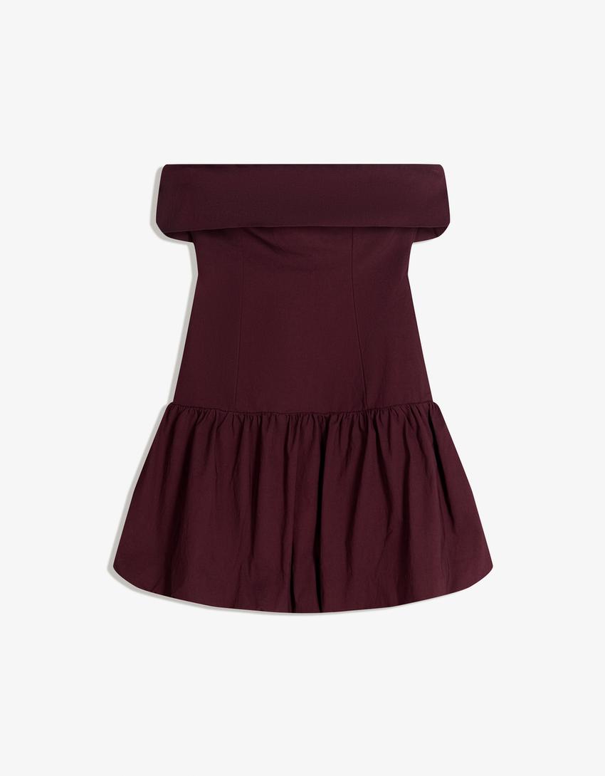 Vestido mini bandeau balão-Grená