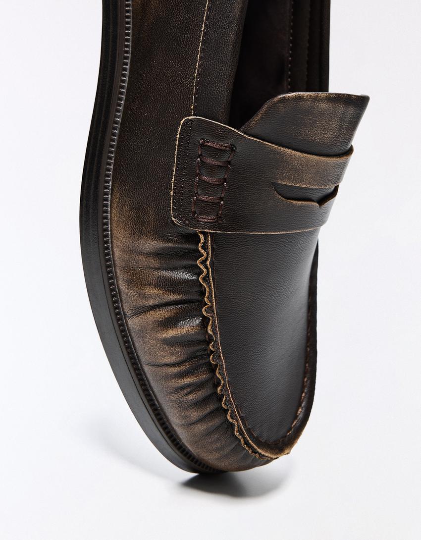 Gathered loafer with brushed detail-Brown