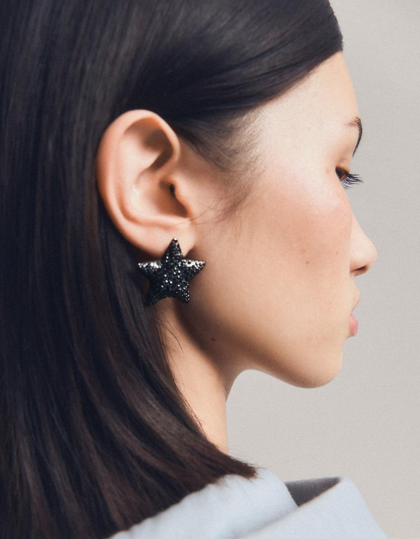Sparkly star earrings-Black