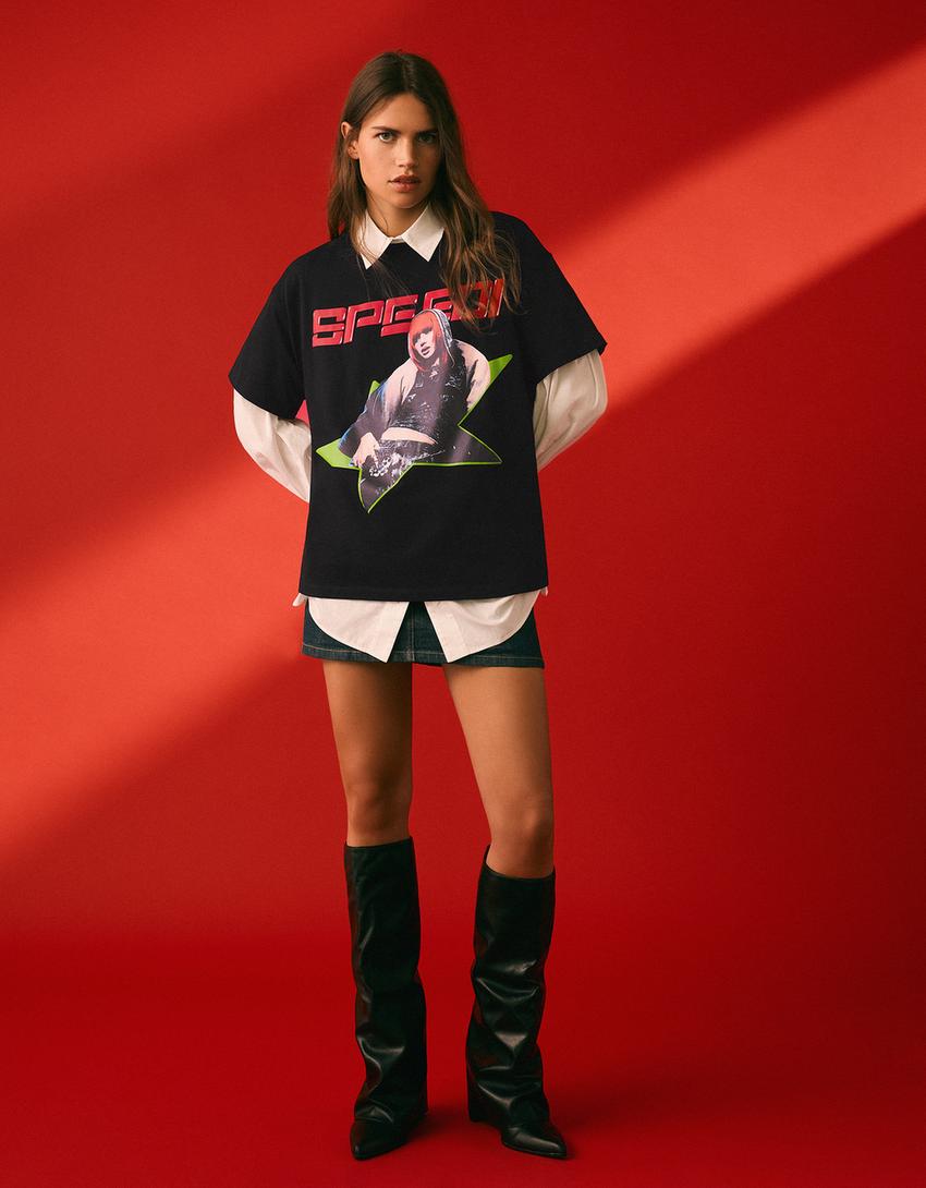 Plain Speedi short sleeve print T-shirt-Black