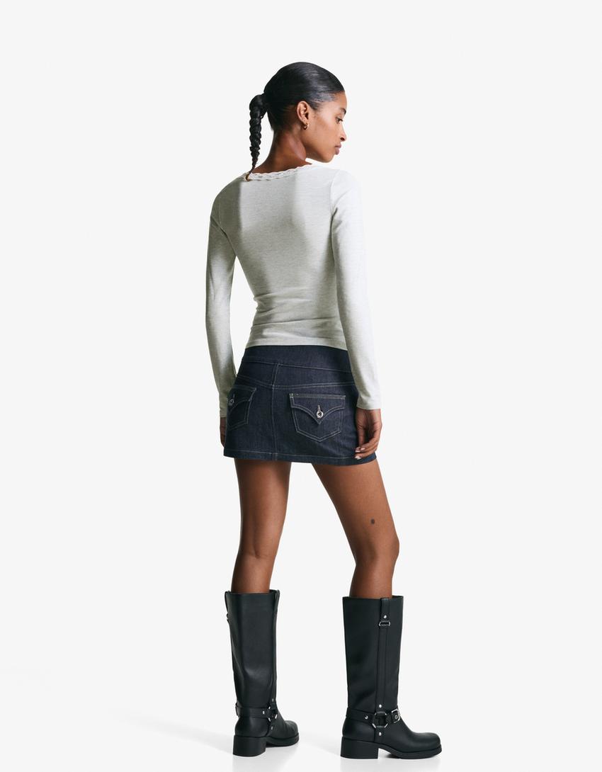 Long sleeve lace T-shirt-Grey