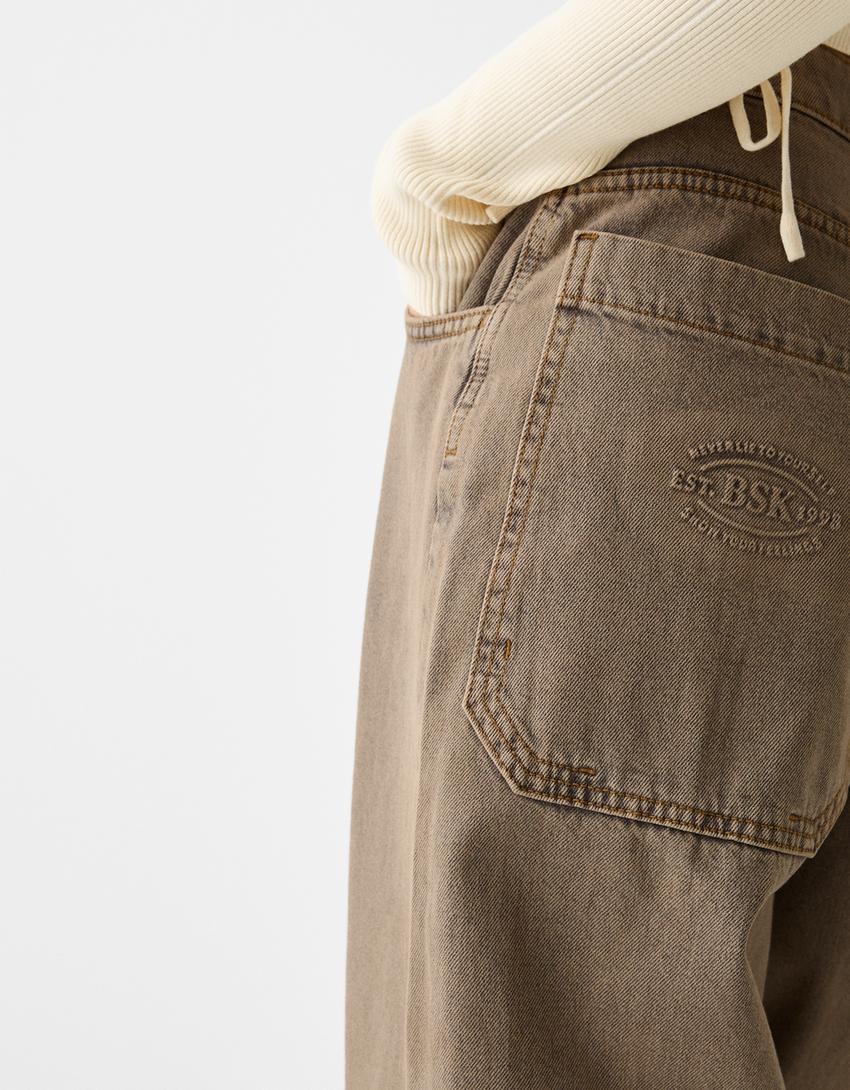 Wide-leg skater-fit twill trousers-Brown