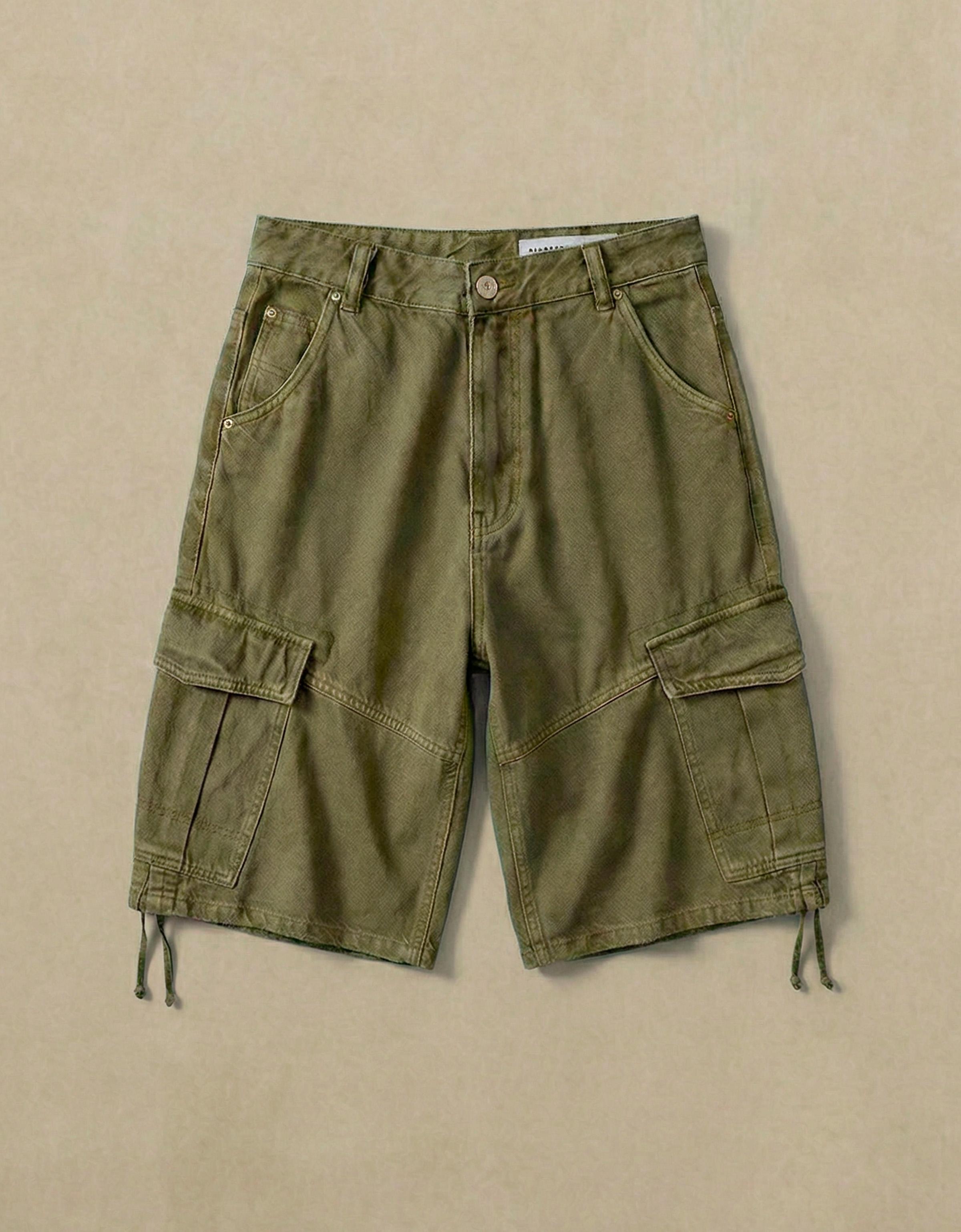 Denim cargo parachute Bermuda shorts — Khaki