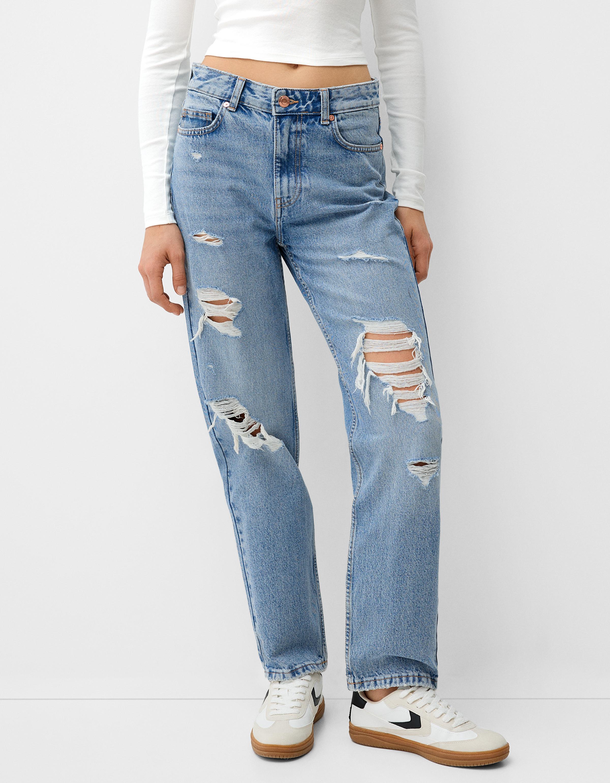 Bershka Cropped-Jeans Damen 44 Ausgewaschenes Blau