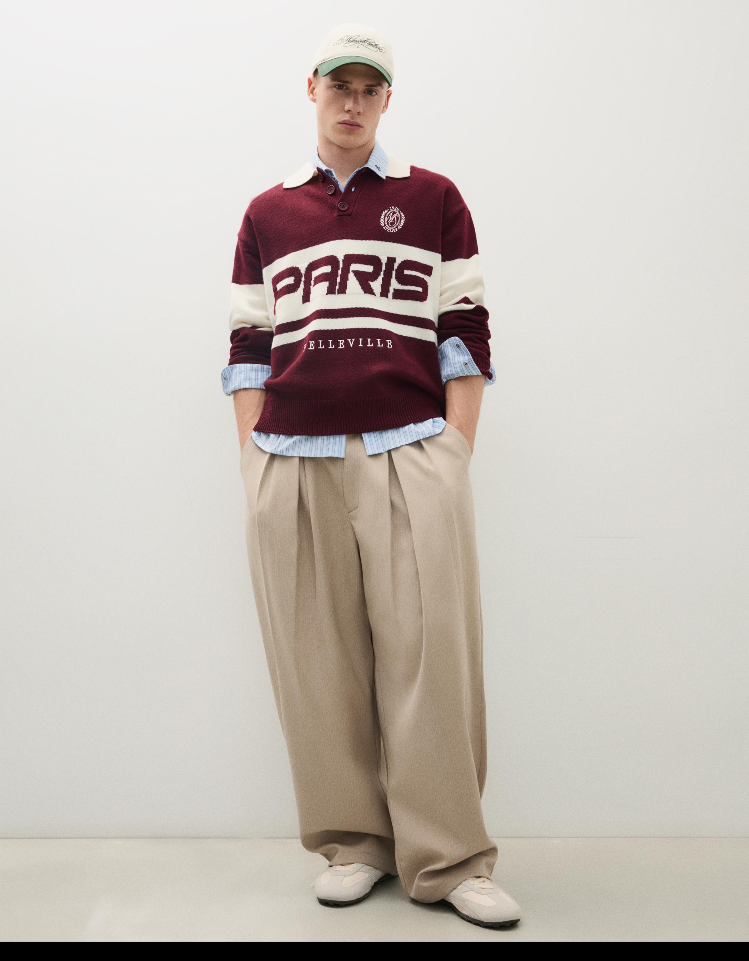 Embroidered polo collar jumper — Maroon