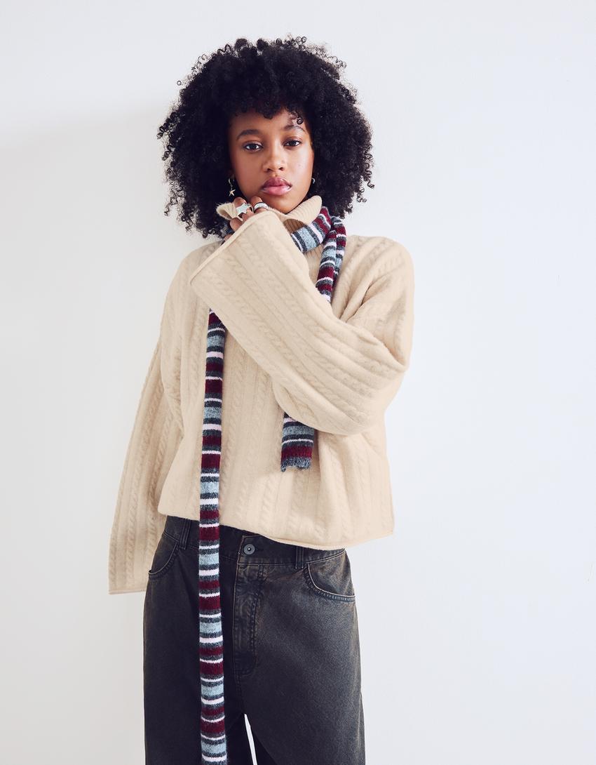 Braided high neck jumper-Sand