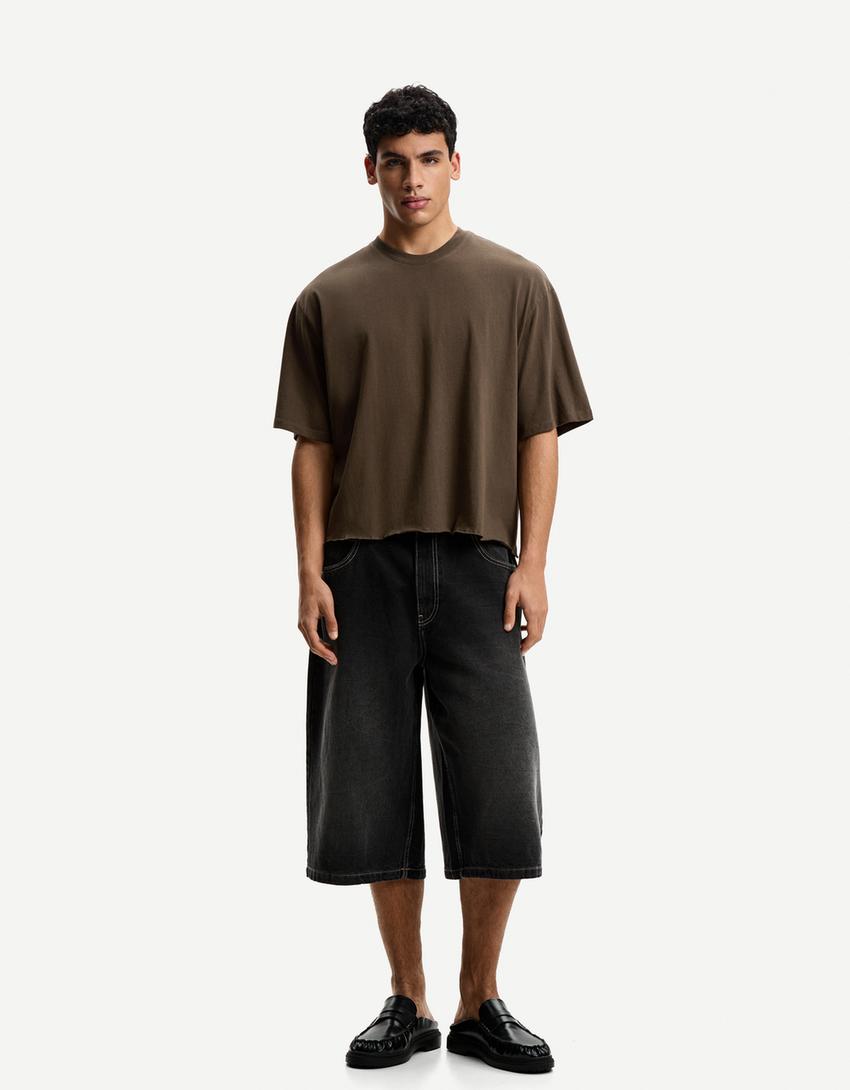 Short sleeve cropped T-shirt-Brown-3
