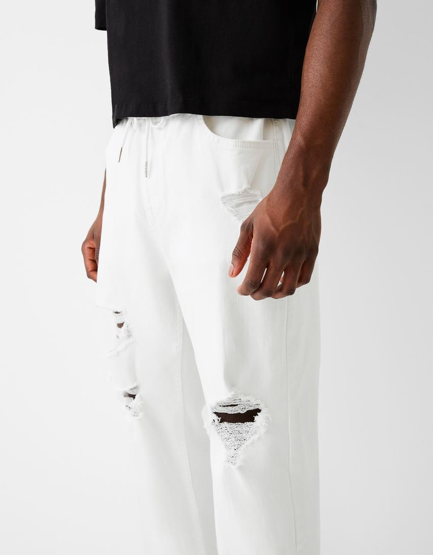 Ripped jogger jeans-White-3