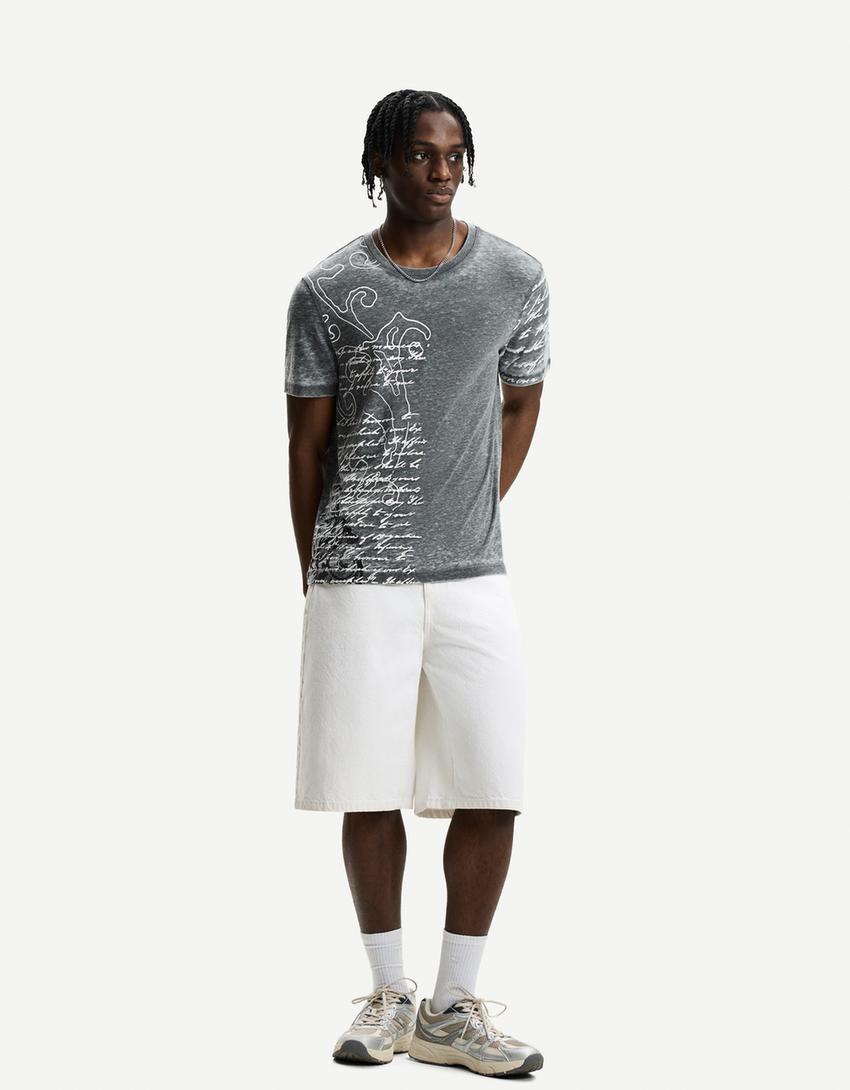 Short sleeve T-shirt with print-Dark grey-3