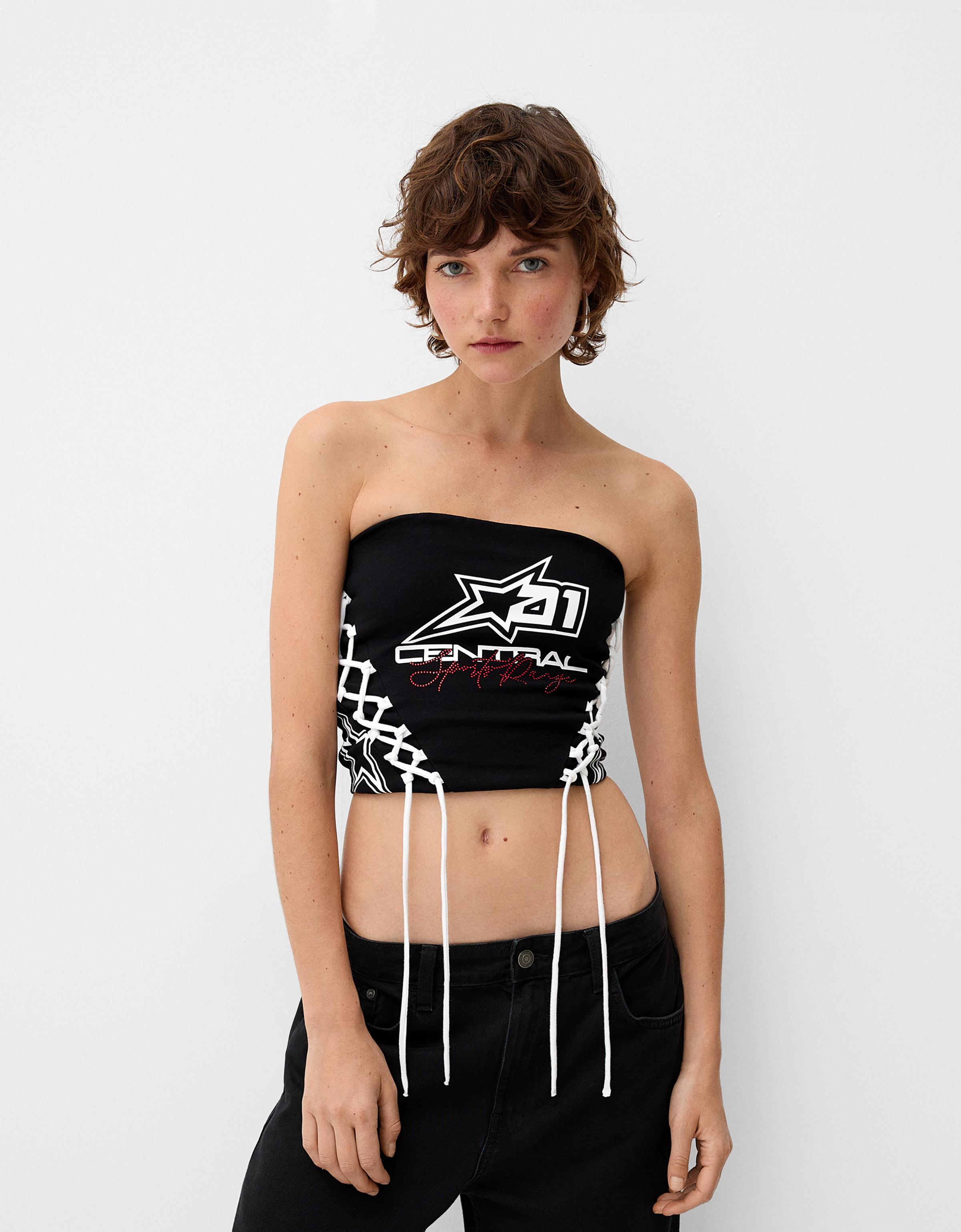 Bershka Bandeau-Top Mit Schnürung Damen S Schwarz