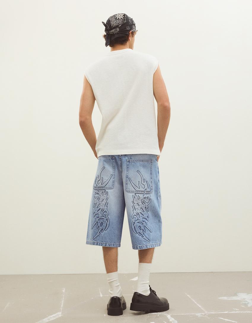 Bermudas denim baggy-Azul claro