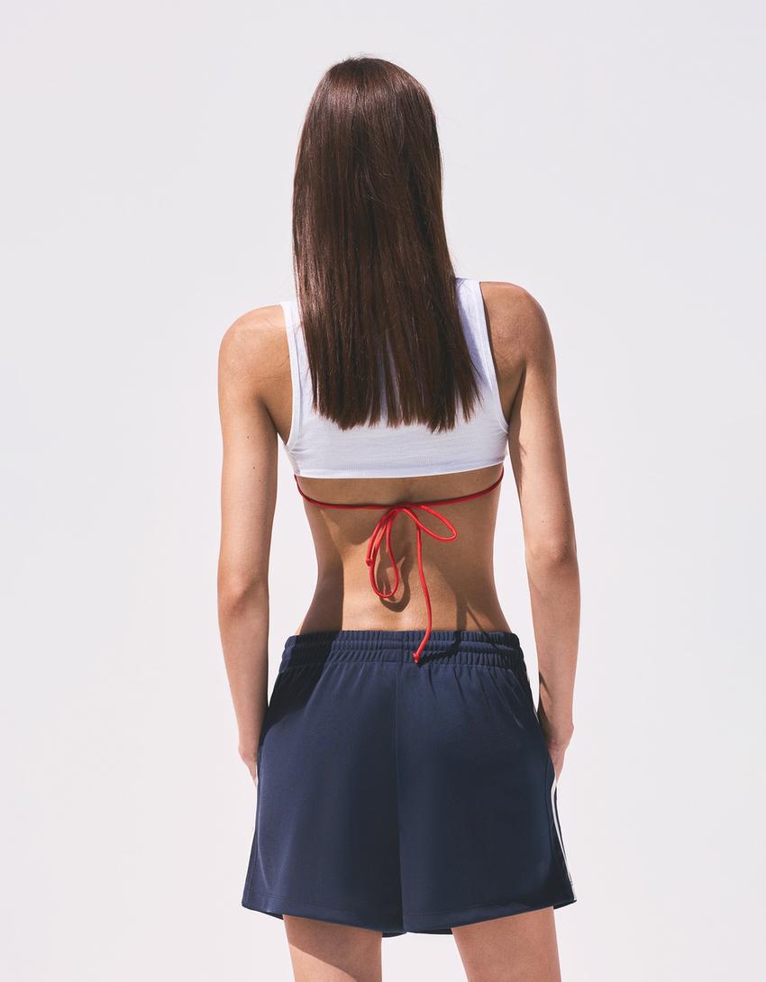 Pantalón curto retro banda lateral-Marino-1