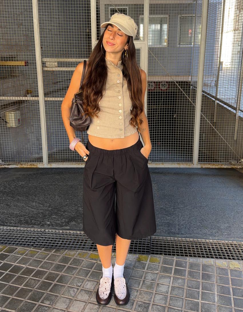 Lastikli belli culotte bermuda - Görsel 3