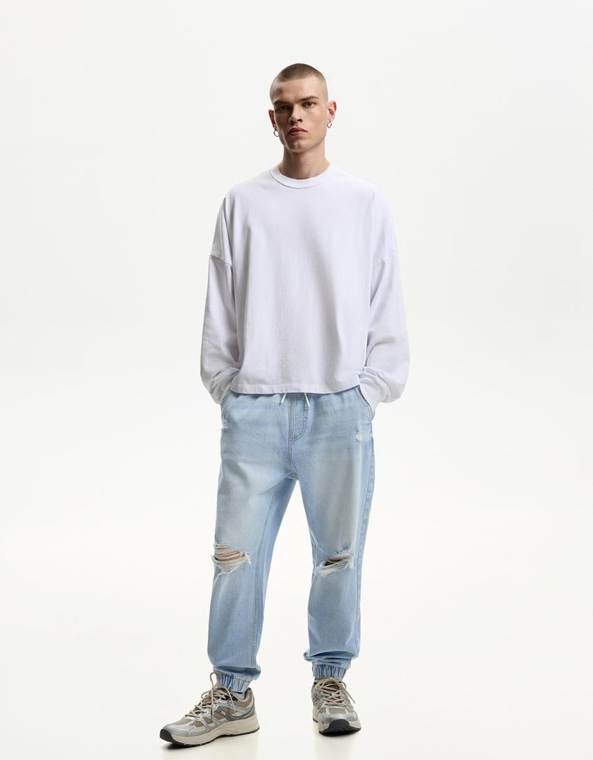 Jeans jogger rotos-Azul claro