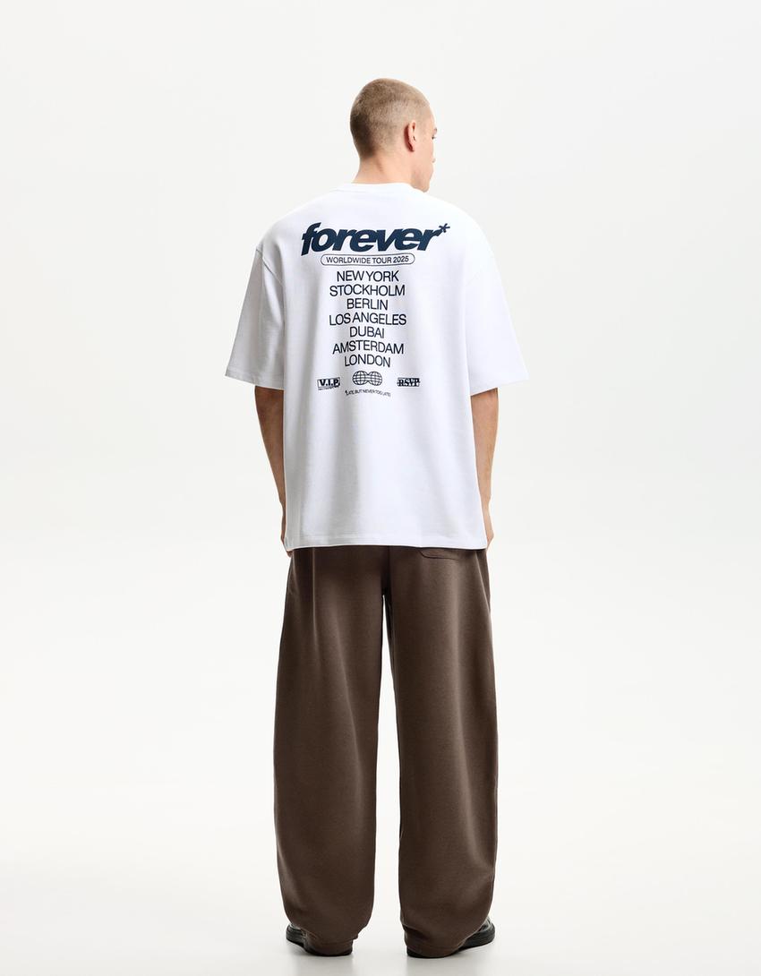 Balloon fit broek van sweatstof-Bruin