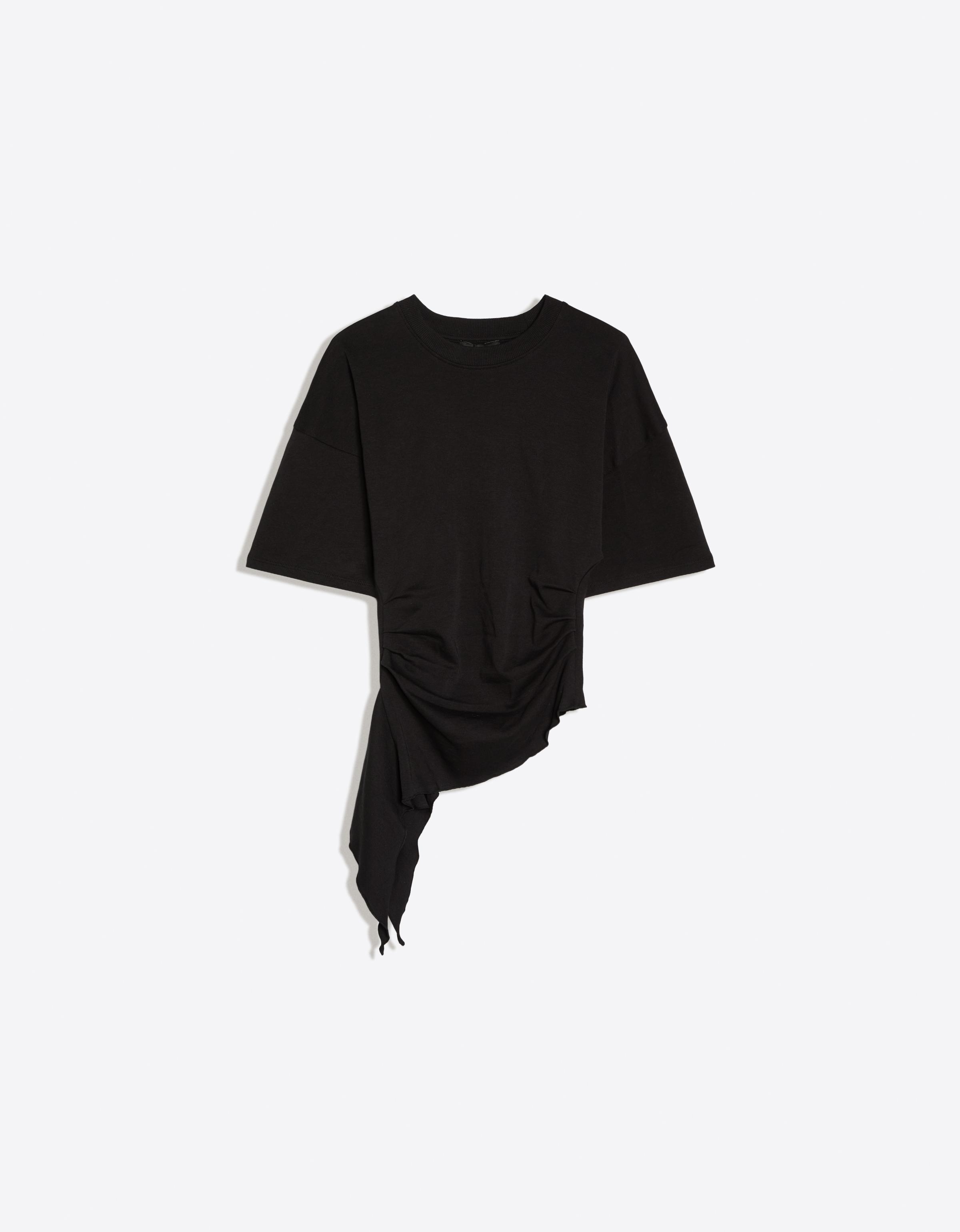 Short sleeve gathered T-shirt — Black