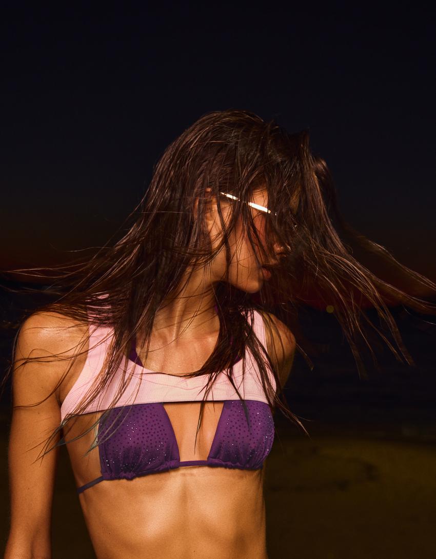 Haut de bikini triangle à strass-Violet