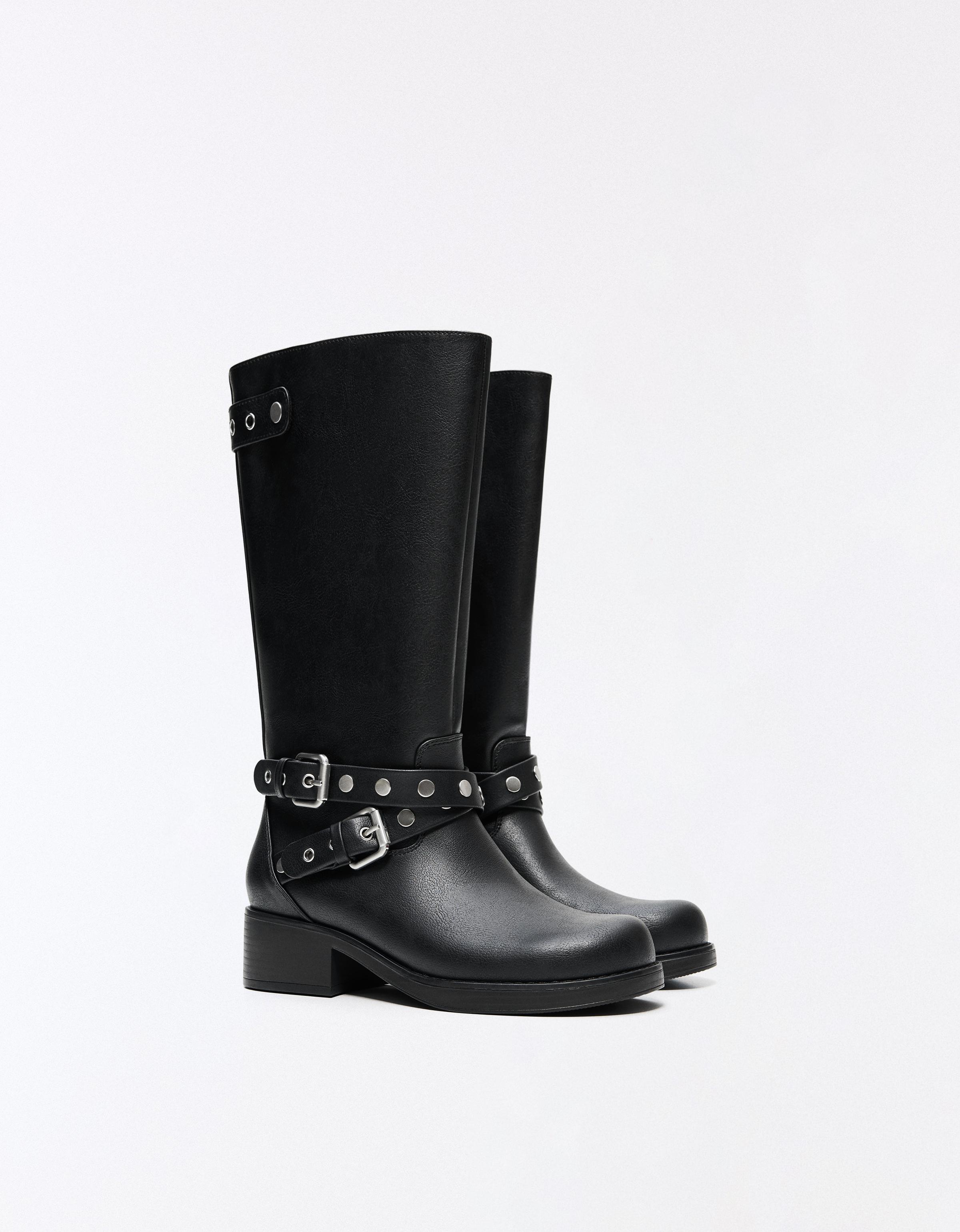 Studded biker boots — BLACK