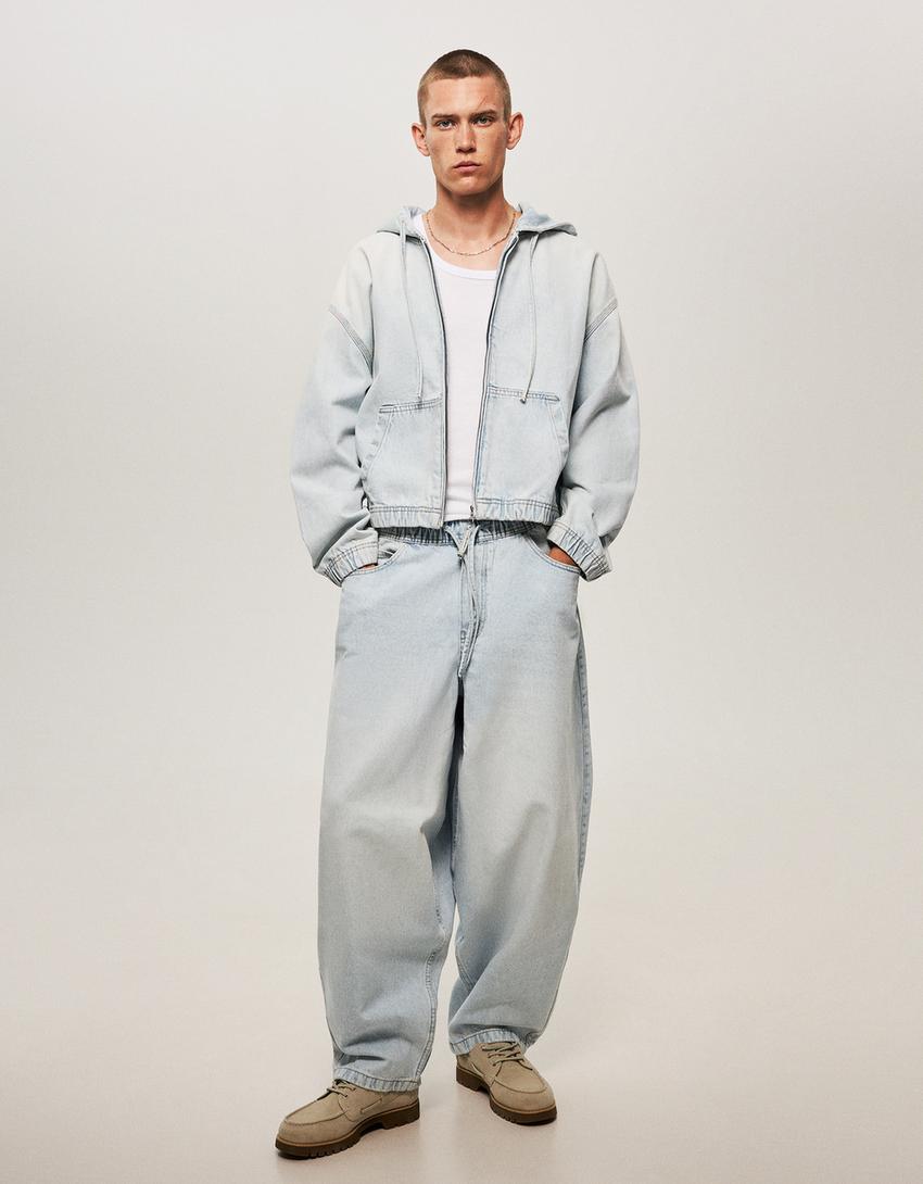 Hooded denim jacket-Light blue-3