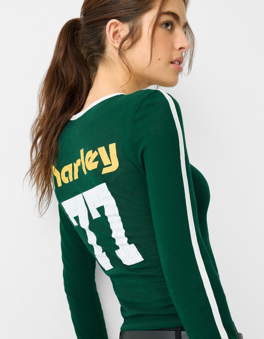 تيشرت بطبعة بوب مارلي وأكمام طويلة-أخضر-2