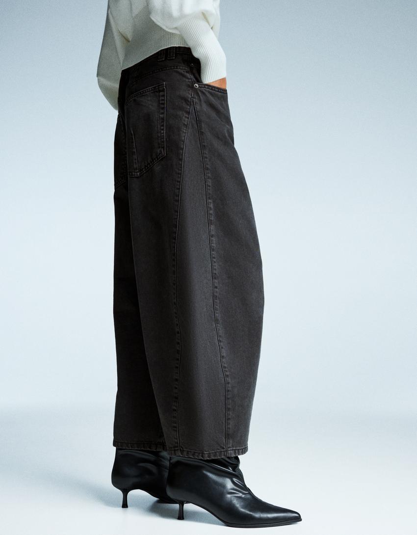 Kalhoty barrel fit cropped-Šedá