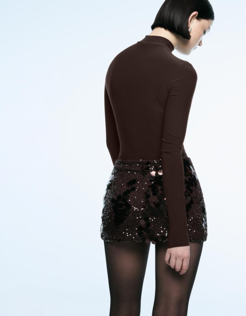 Body manga longa colo perkins-Marrón