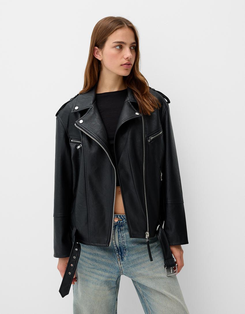 Cazadora Biker Efecto Piel Cazadora Biker Efecto Piel LLLYFS Cazadora Biker Efecto Piel Cazadora Biker Efecto Piel LLLYFS