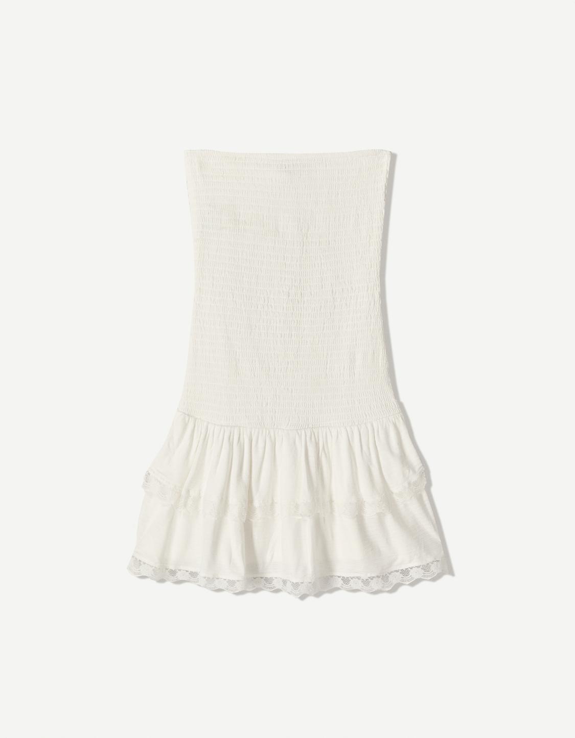 Ruffled bandeau neckline mini dress