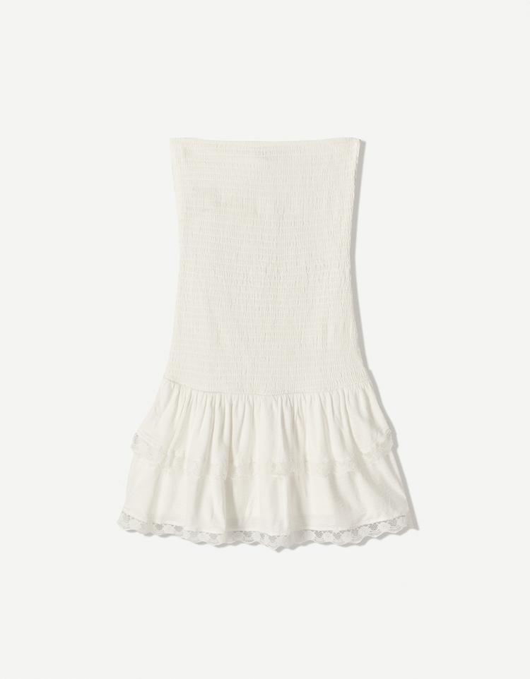 Ruffled bandeau neckline mini dress