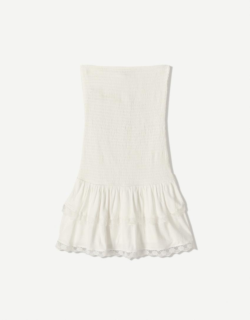 Mini-Bandeaukleid mit Volants-Grbrochenes Weiss-3
