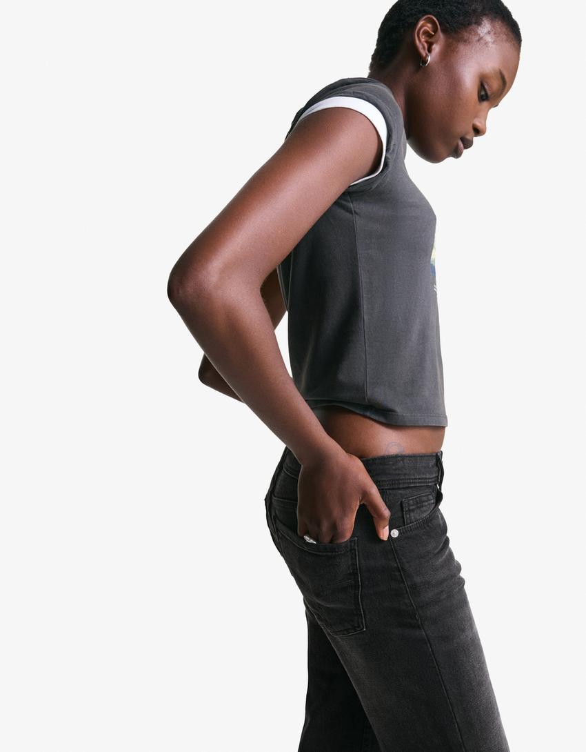 Jeans bootcut low waist-Gris
