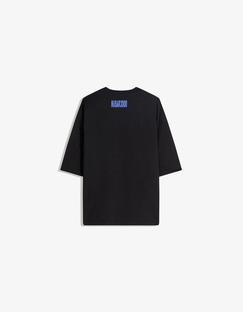 Nusar 3000 boxy short sleeve print T-shirt-Black