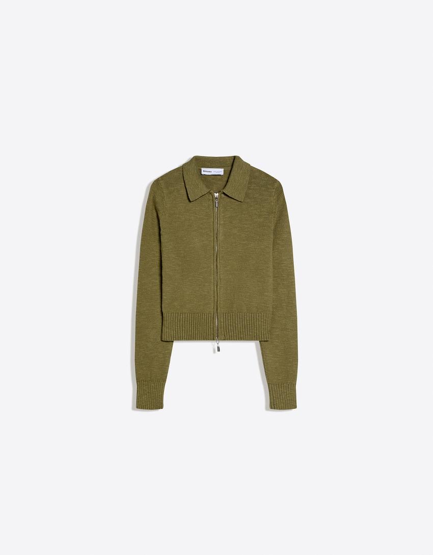 Zip-up polo jacket-Green