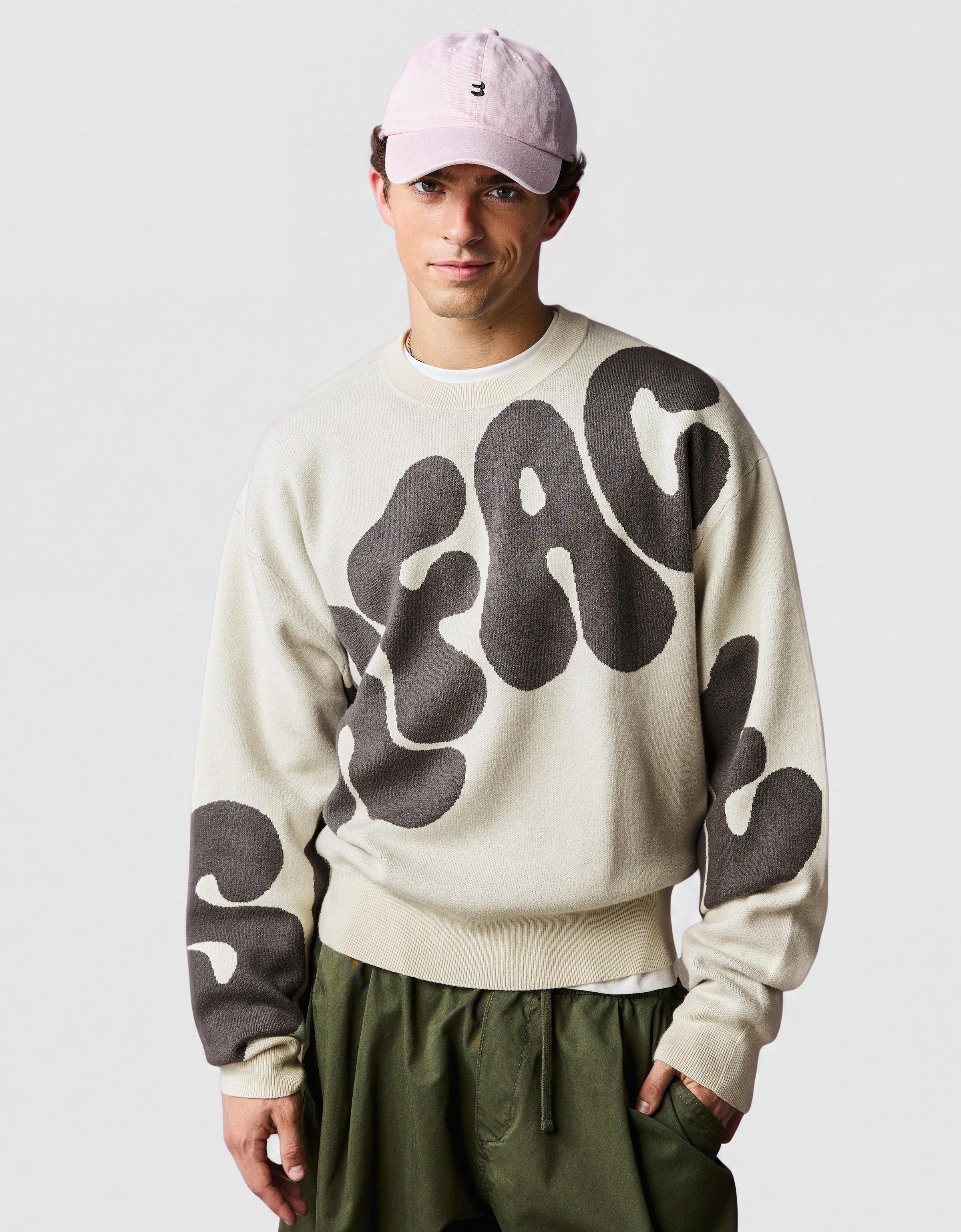 Printed round neck jumper — Grey