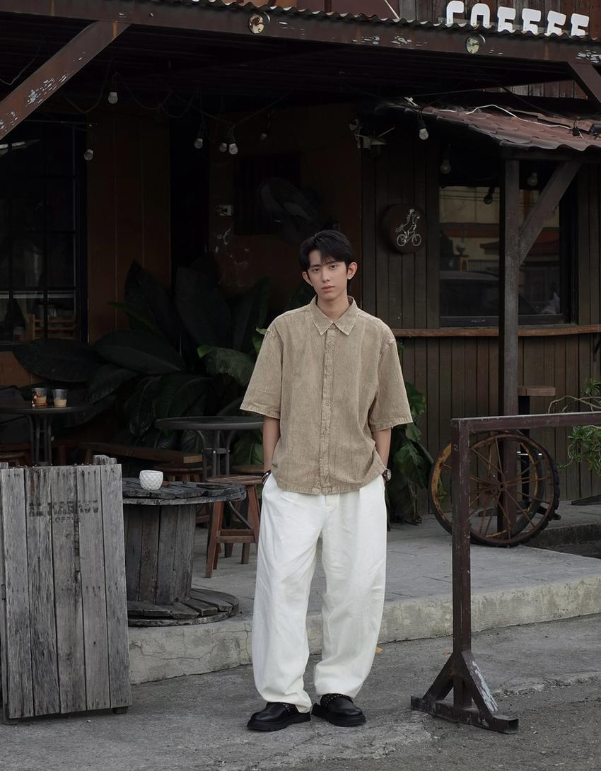 Linen blend tailored baggy pants-Off white-0