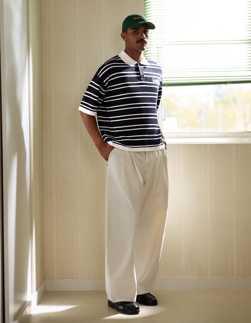 قميص بولو مخطط برسومات مخططة-كحلي