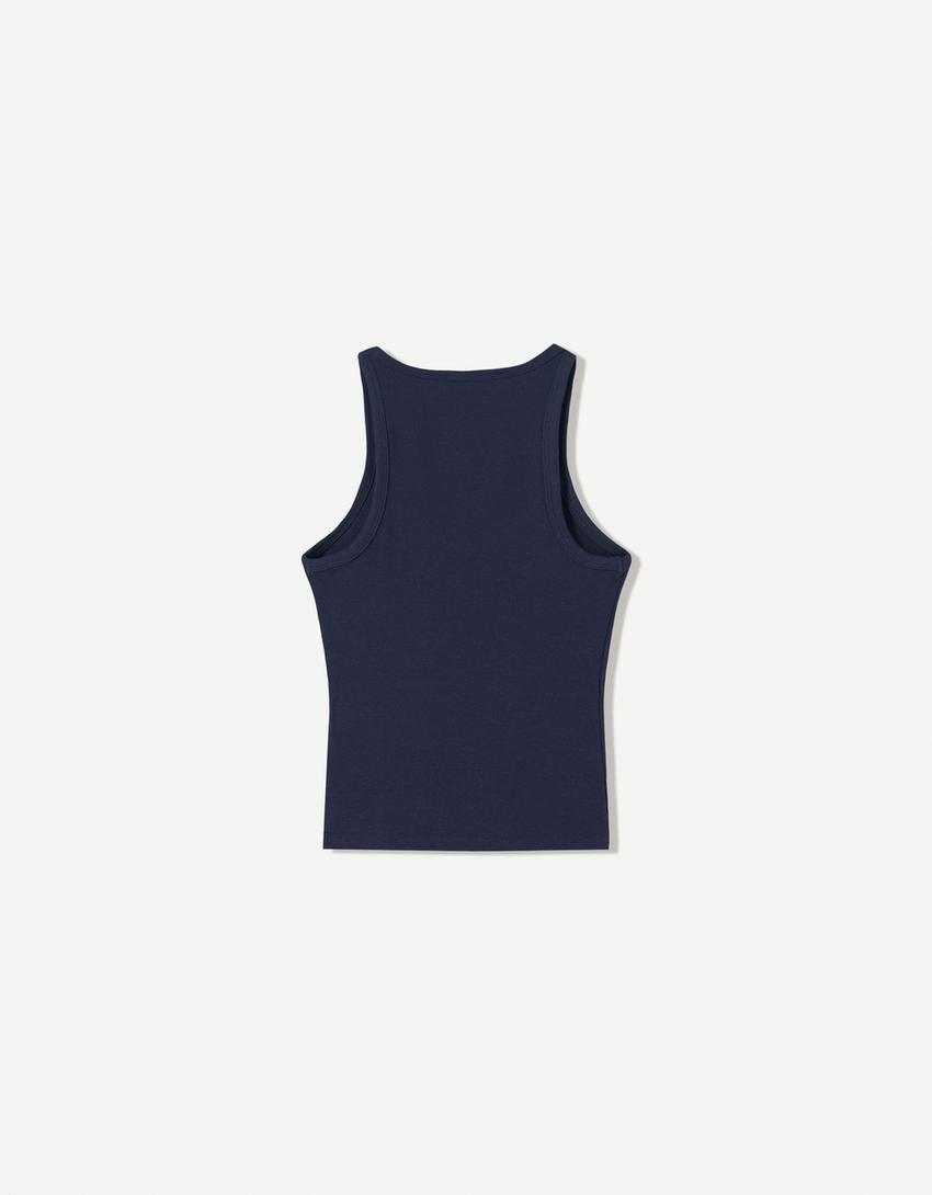 T-shirt sem mangas nervuras-Azul-4