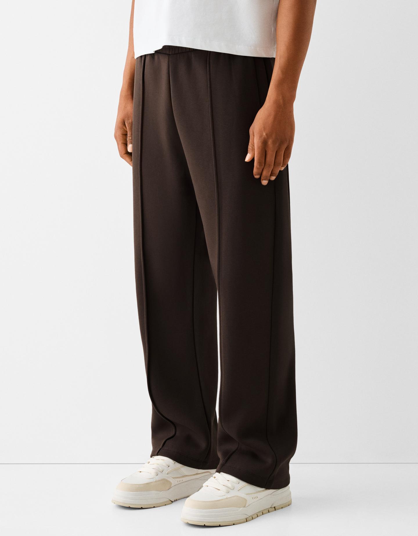 Bershka Pantaloni Wide Leg Felpa Uomo Xs Marrone