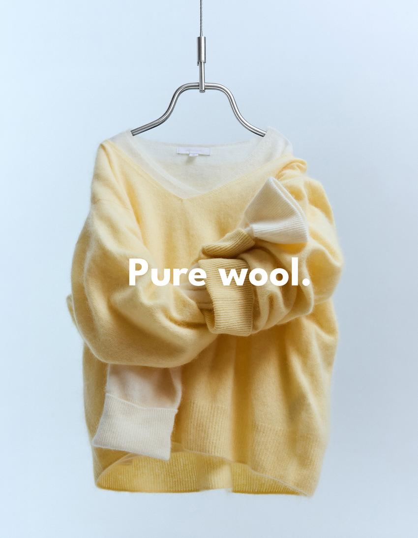 Cashmere wool V-neck sweater-Yellow