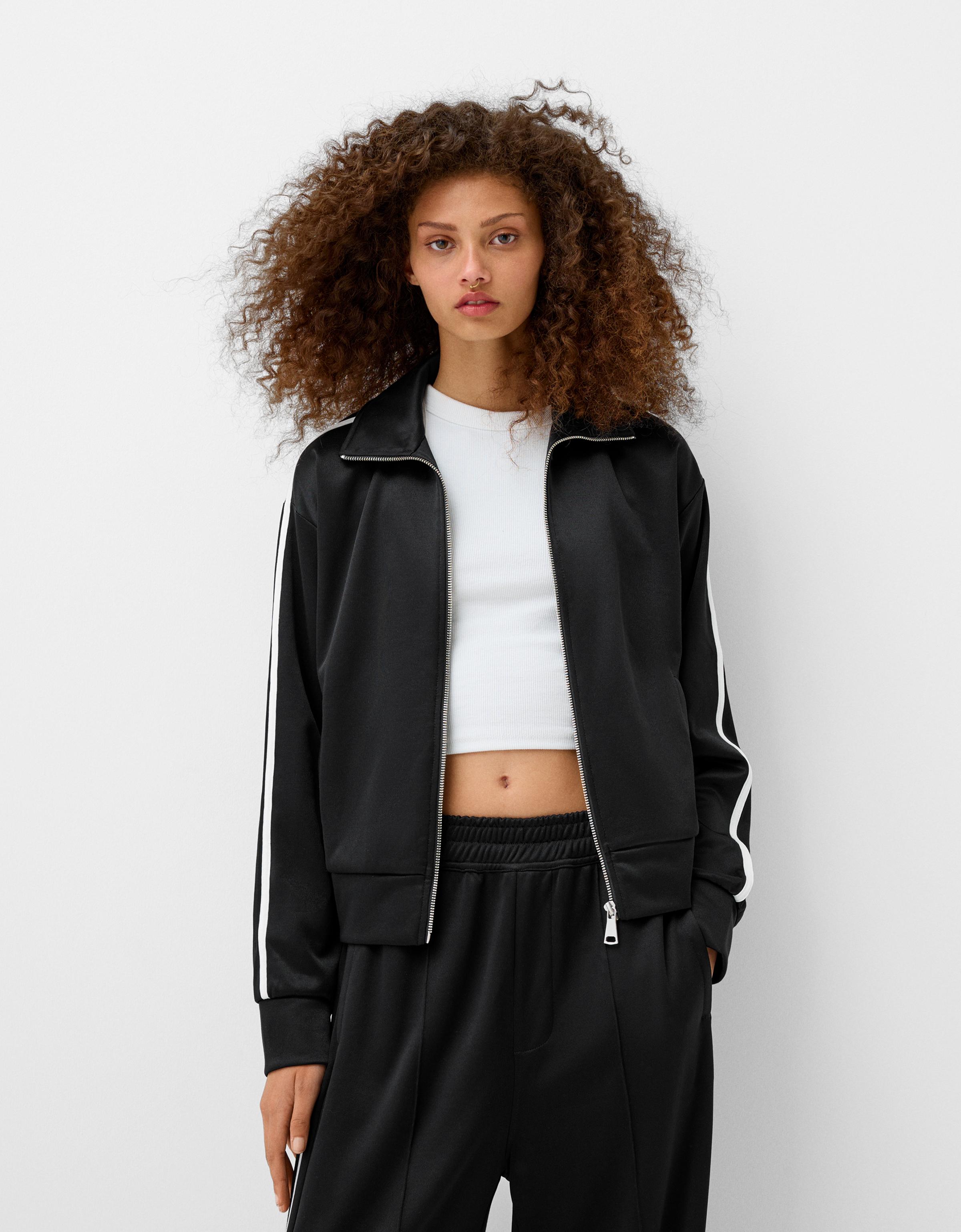 Bershka Sweatshirt In Satinoptik Mit Reißverschluss Damen Xs Schwarz