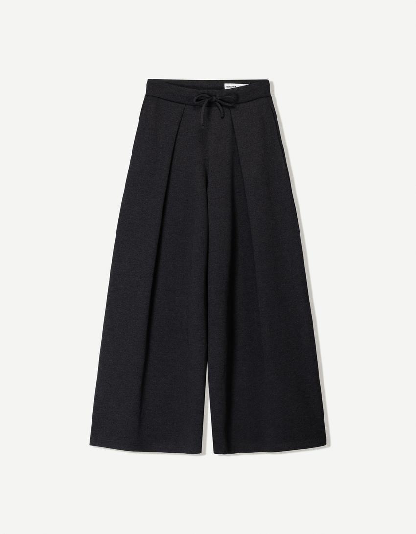 Pensli ve volanlı pantolon-Koyu gri-4