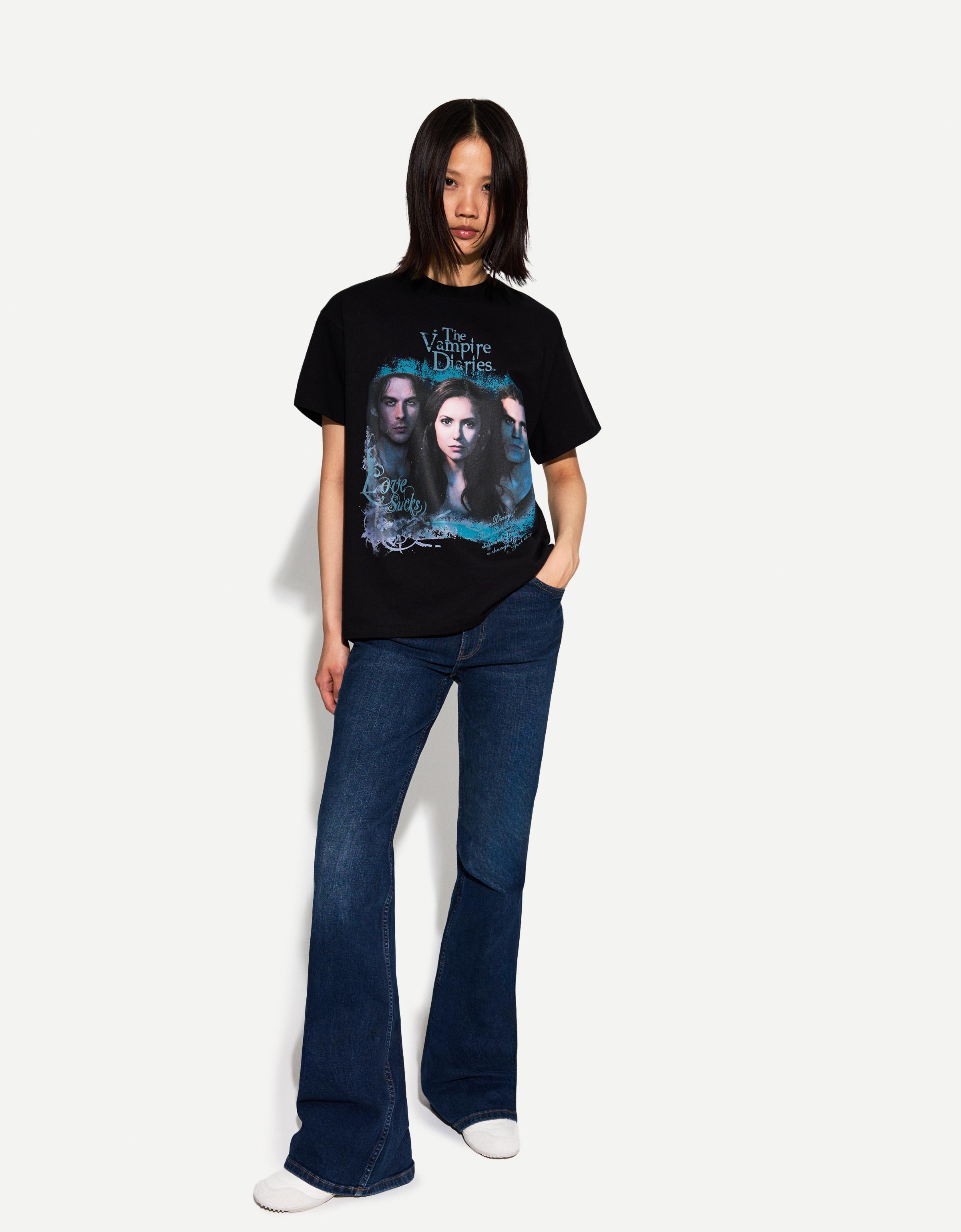 Bershka T-Shirt The Vampire Diaries Mit Kurzen Ärmeln Damen S Schwarz