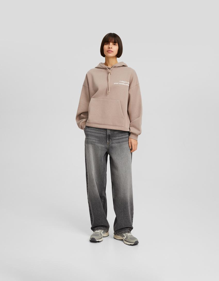 Sweatshirt capuz oversize estampado-Marrom-3