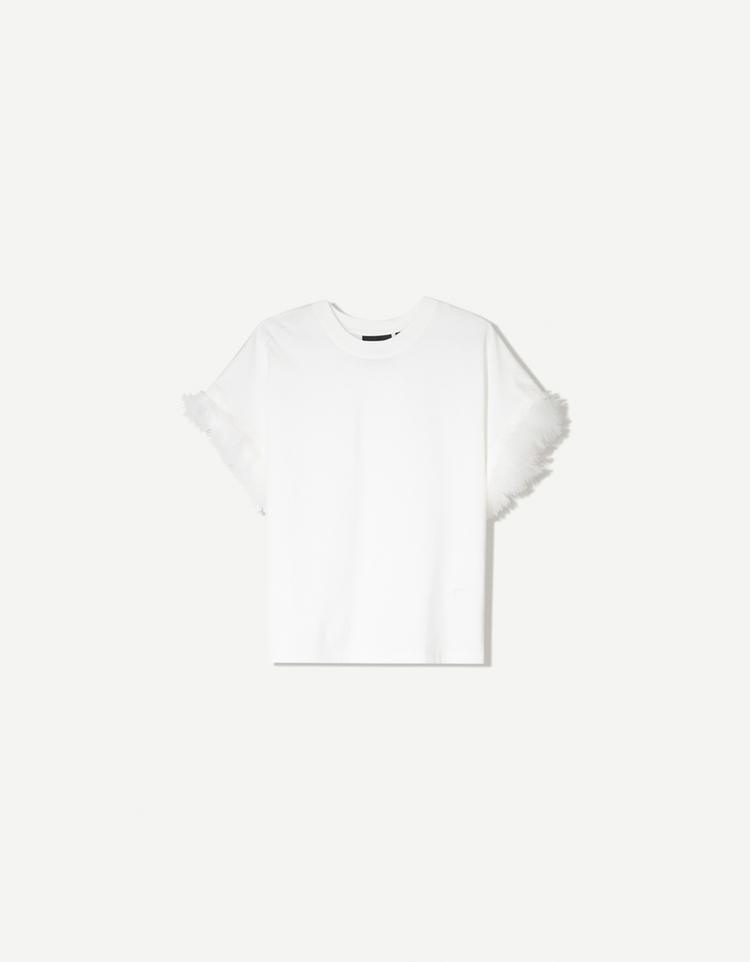 Oversize short sleeve T-shirt with feathers