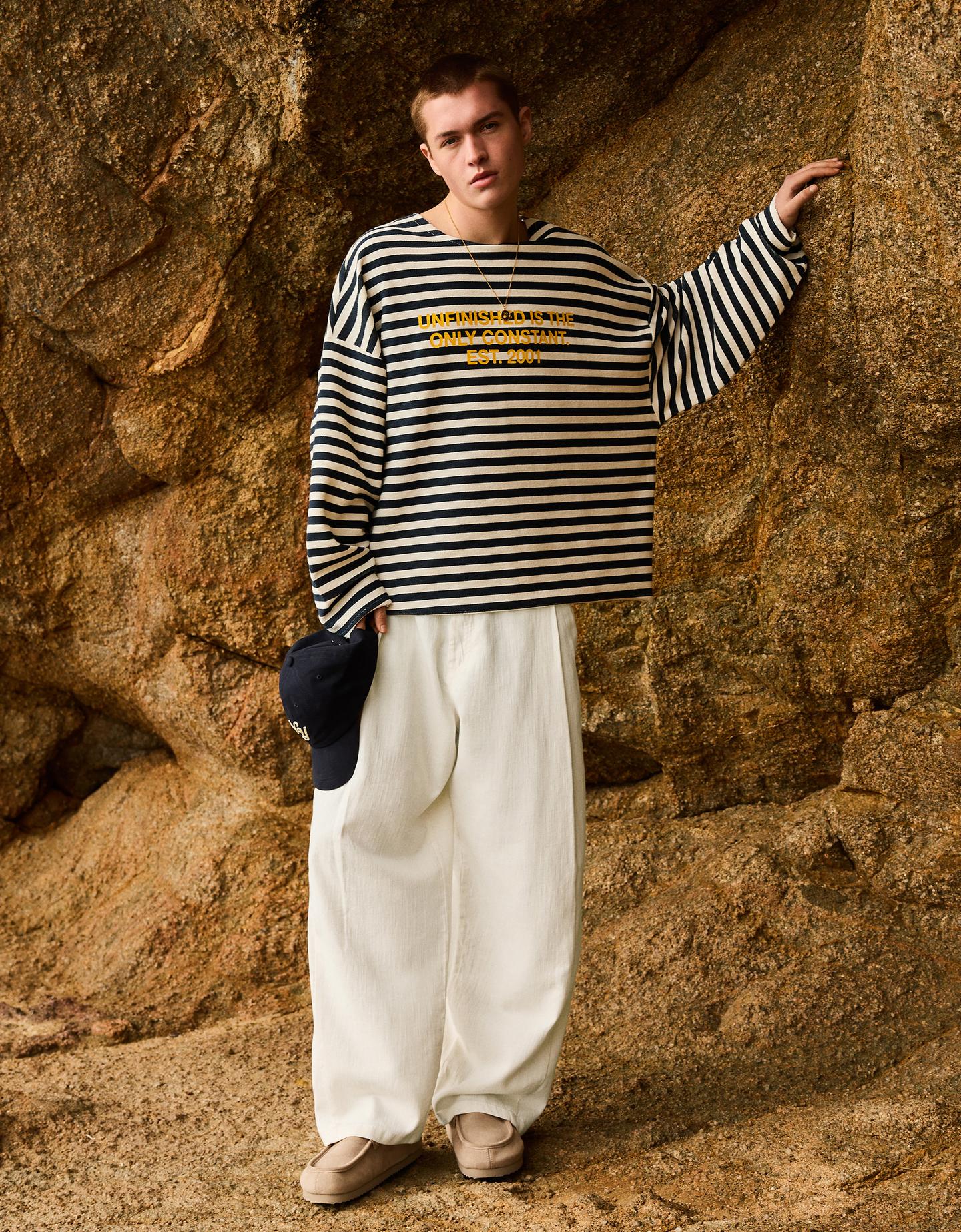 Bershka Pantaloni Super Baggy Fit Con Lino Uomo 40 (Eur 34) Bianco Roto