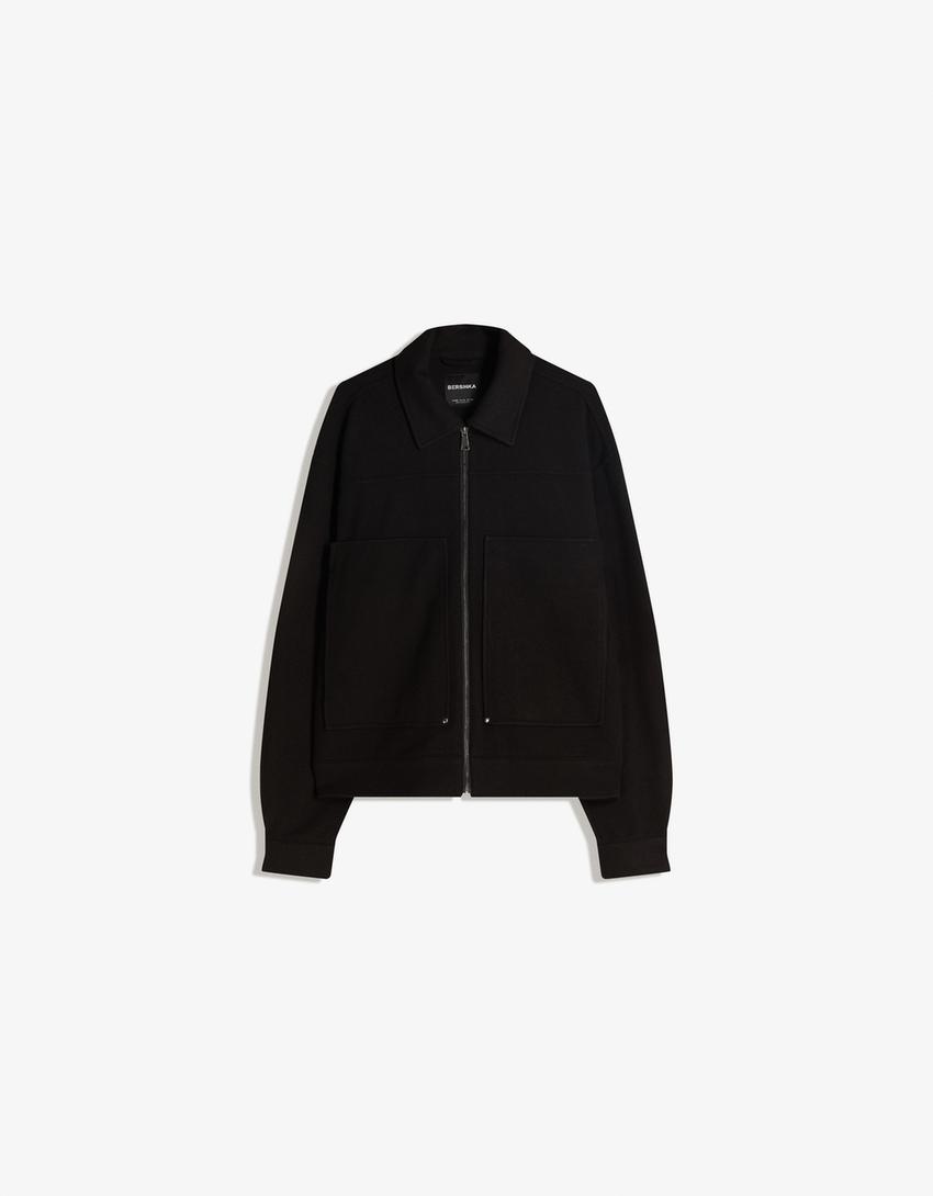 Boxy fit overshirt with zip-Black
